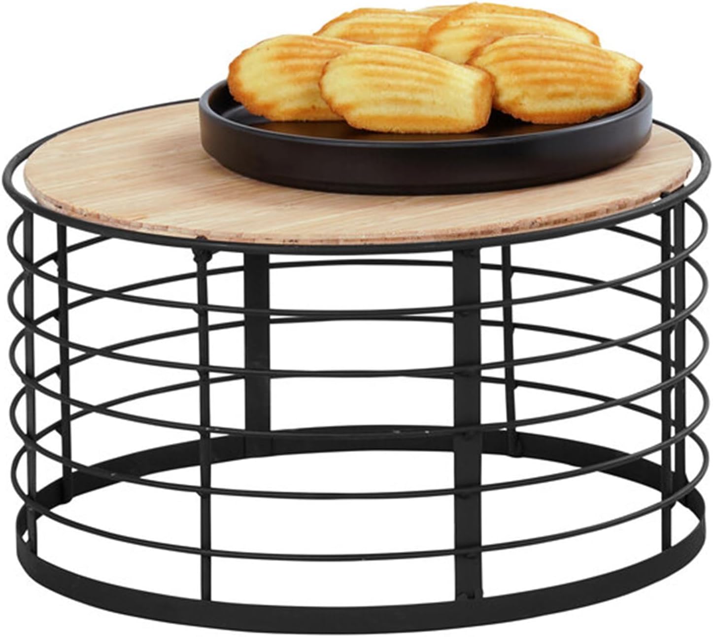 Cal-Mil Madison 12 1/2" x 7" Round Black Metal/Reclaimed Bamboo Reversible Display Riser 22606-7-13 WS-21122606713-NPF
