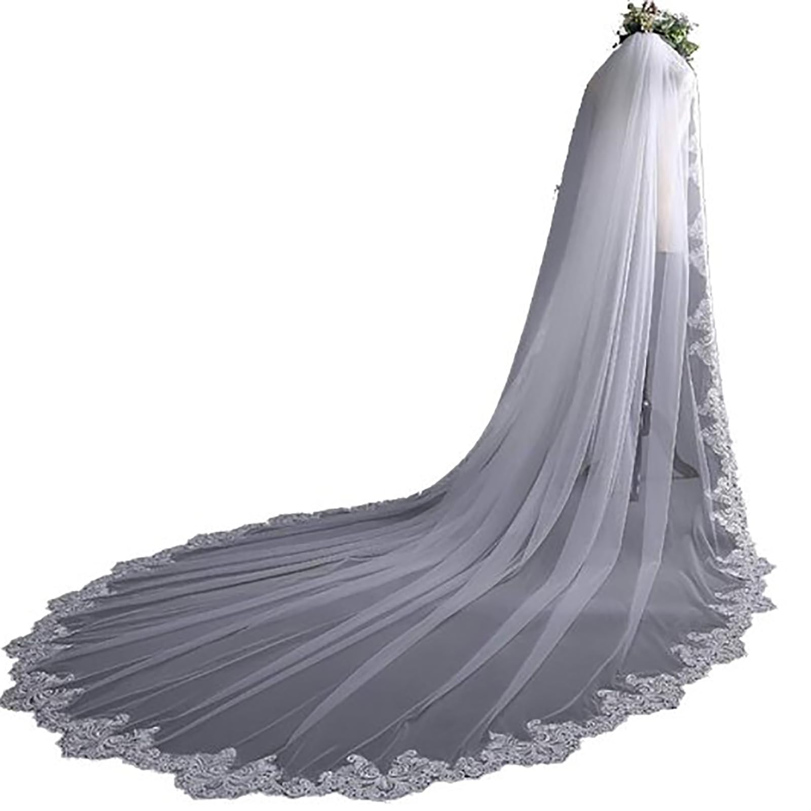 Voile de mariée 5m en dentelle à paillettes avec peigne