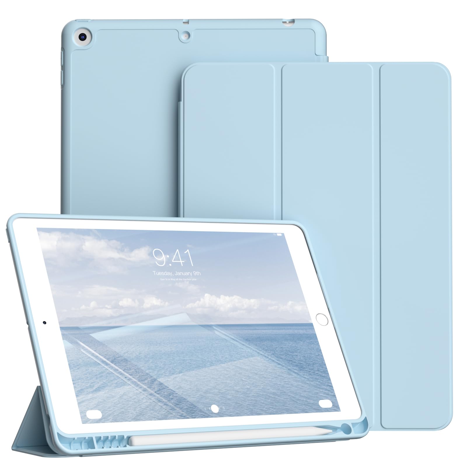 KVTVOU Hülle für iPad 9./8./7. Generation (2021/2020/2019) 10,2 Zoll mit Stifthalter