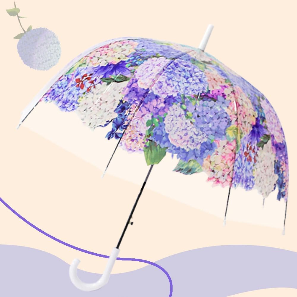 Chesoon Clear Flower Umbrella Automatic Opened Transparent Windproof Ladies Elegant Rain Umbrella for Wedding Party