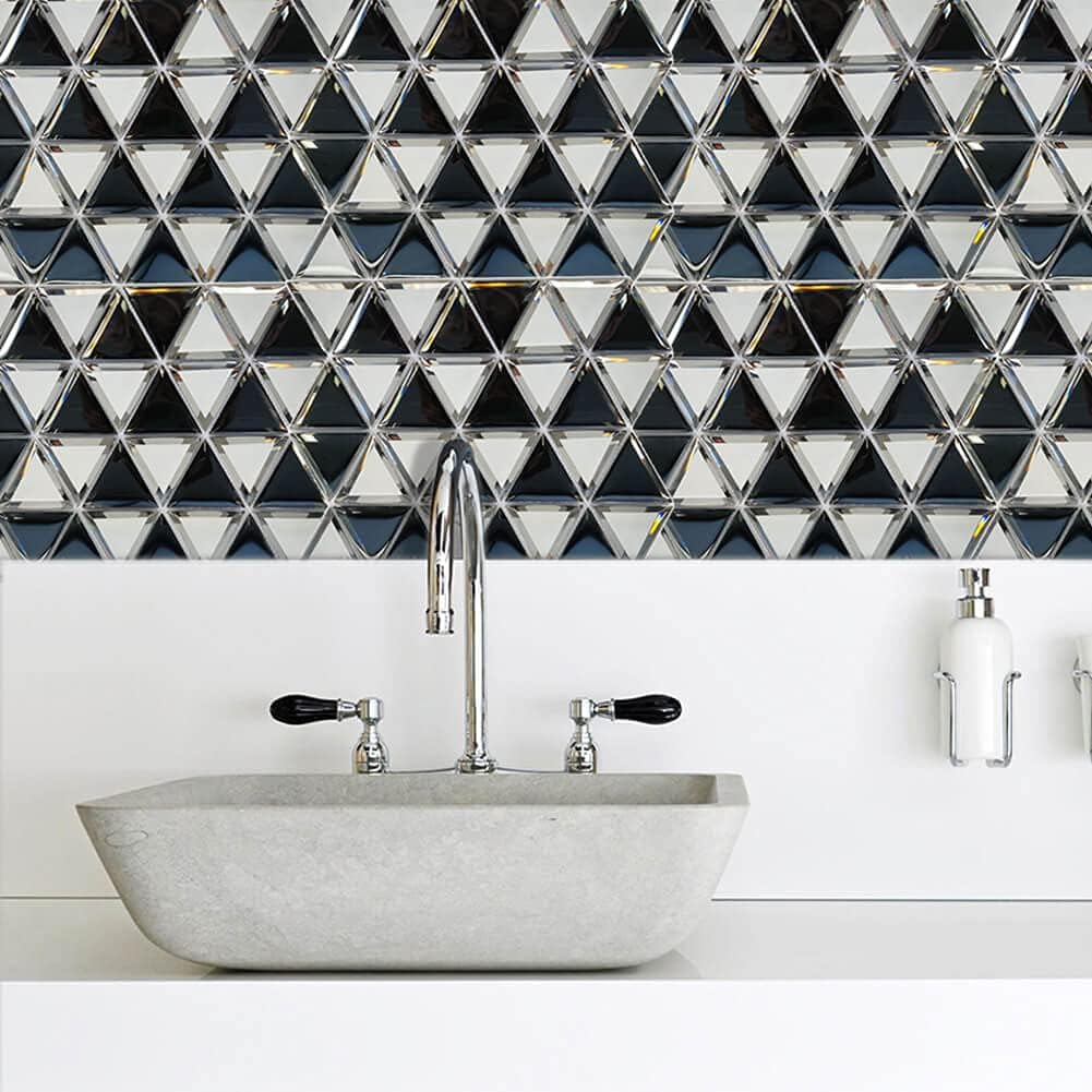 Limited Stock Diflart Mirror Glass Mosaic Tile 3 Inch Triangle Silver and Black Beveled Reflection for Kitchen Backsplash Bathroom Wall Tiles 5 Sq.ft Big Sale Diflart Mirror Glass Mosaic Tile 3 Inch Triangle Silver and Black Beveled Reflection for Kitchen Backsplash Bathroom Wall Tiles 5 Sq.ft