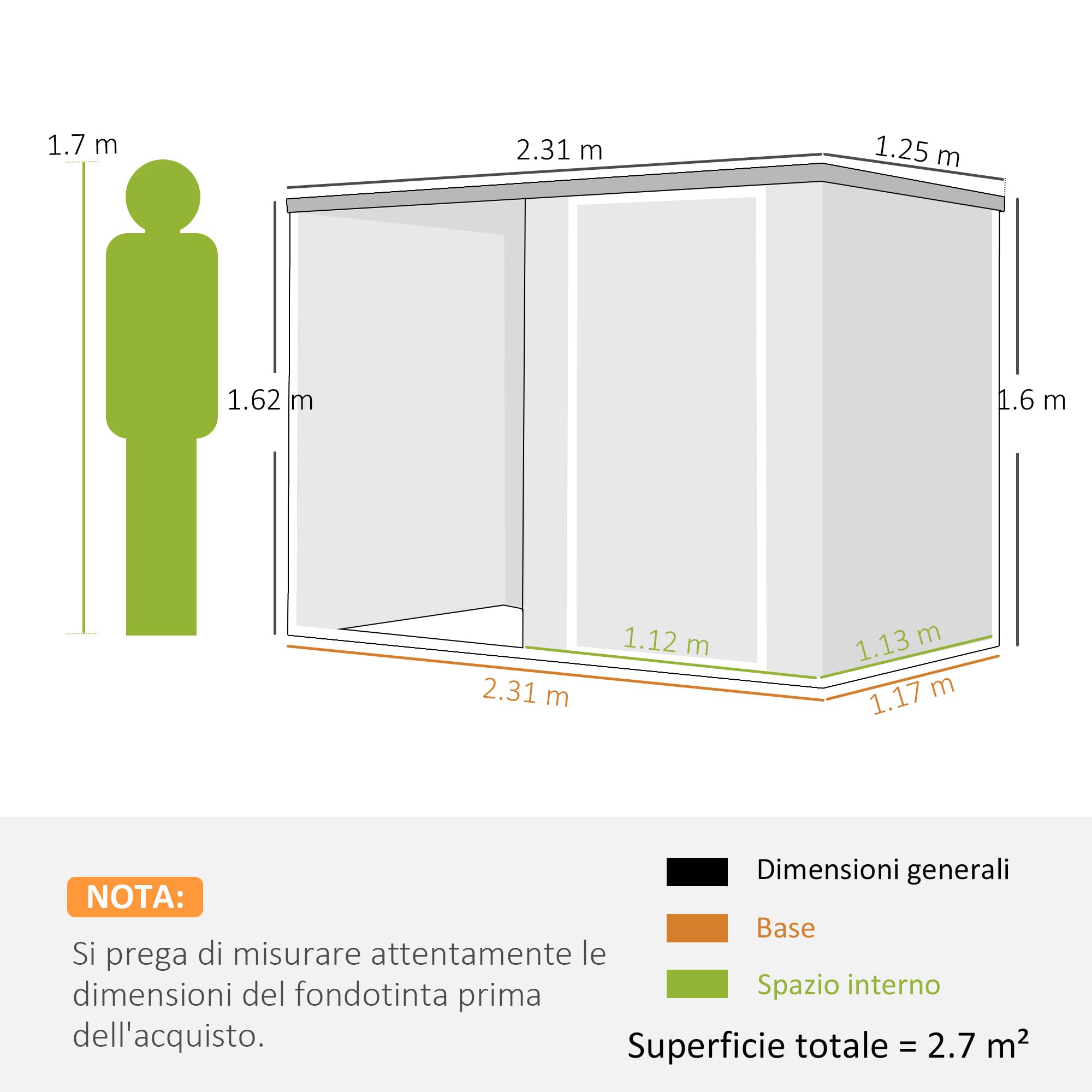 Outsunny Casetta da Giardino 2.7m² in Acciaio Zincato Design Layout Diviso con 2 Ripiani, Capanno da Giardino Porta Attrezzi con Porta Bloccabile, Chiavi, Tetto Inclinato, Guanti, Grigio Scuro