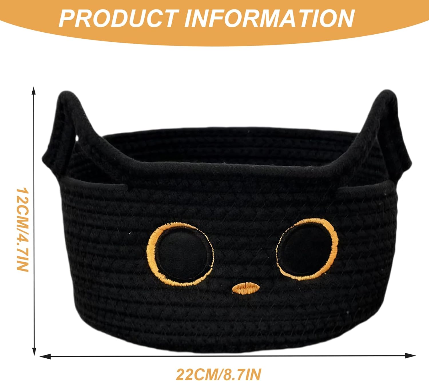 Halloween Basket, Black Cat Cotton Rope Woven Cat Toy Basket for Nursery, Toy Storage Organizer with Ears for Pet Bin Toys.. image 2