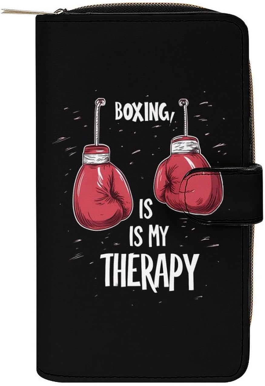 Boxing Is My Therapy Womens Wallet for Men Slim Purse Clutch Handbag with Card Holder