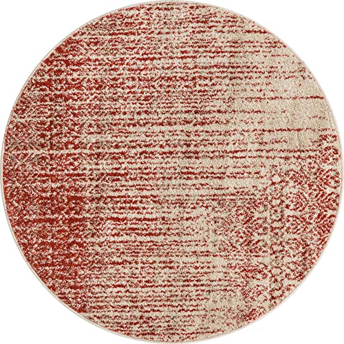 Image of Unique Loom Del Mar Collection Area Rug - Jennifer (4' 1 inch Round, Red / Beige)