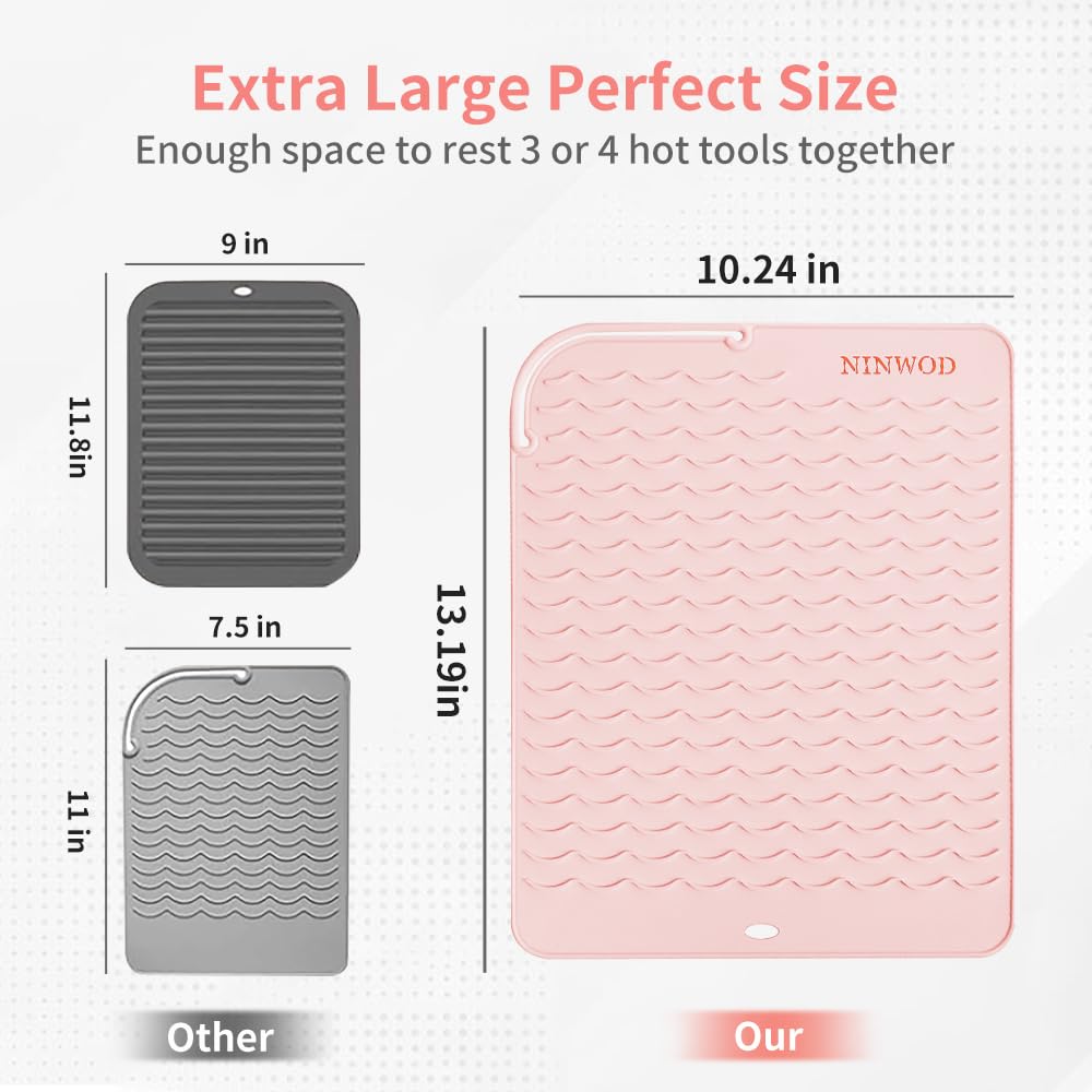 Tapete de silicona extra grande resistente al calor, 13.2 x 10.25 pulgadas, tapete de calor profesional para rizador, plancha plana y herramientas de peinado, alfombrilla de silicona para herramientas