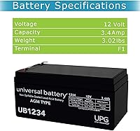Vista 3 de Universal Power upg-ub1234 Batería 12v 3.4ah [Cámara]