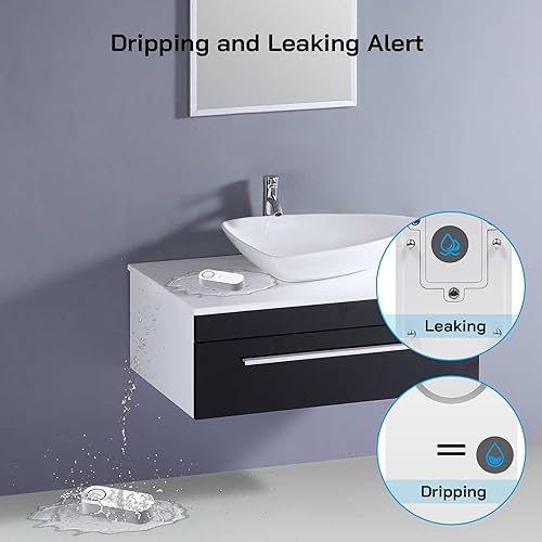 Miniatura 2 de Detector de alarma de agua, paquete de 2 unidades, alarma sensible de fugas y goteo, alarma fuerte de 120 dB para baño, cocina, sótano, lavandería,