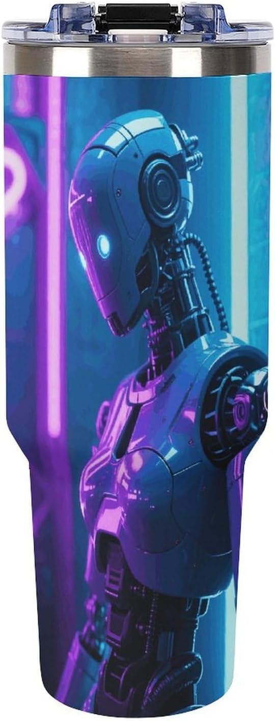 40 Oz Tumbler with Straw And Lid Purple Robot Insulated Travel Coffee Mug Stainless Steel Water Bottle Vacuum Insulated Tumblers for Sport Work Car Travel Weekends