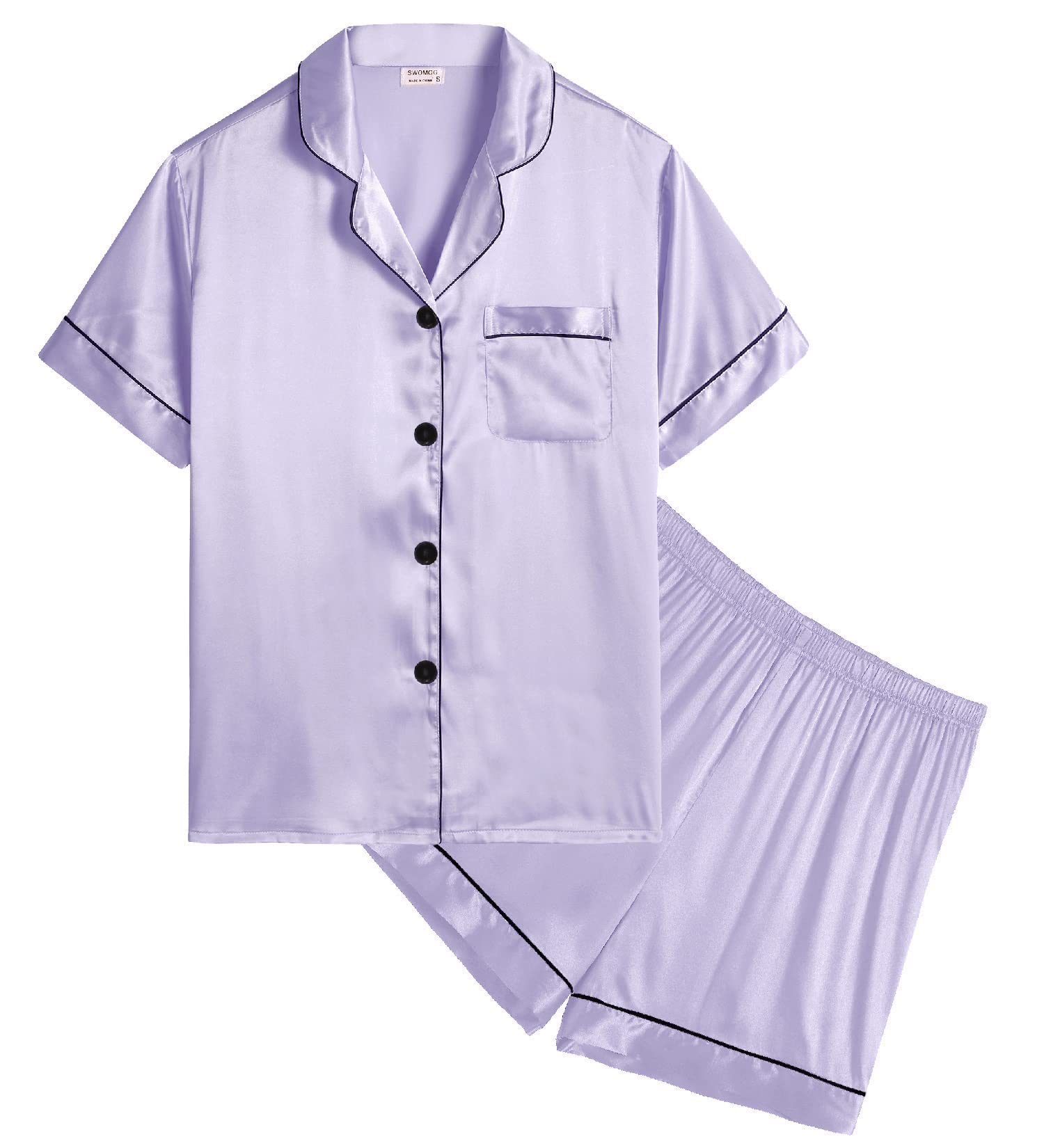 SWOMOGKids Silk Pyjamas Girls Boys Short Sleeve Satin PJs Sets Button-Down Silky Nightwear Children Sleepwear Teens Age 4-16