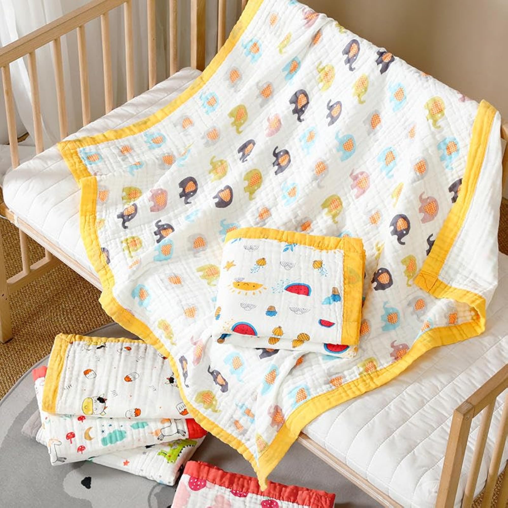 Muslin Baby Blanket with Rainbow & Unicorn Print