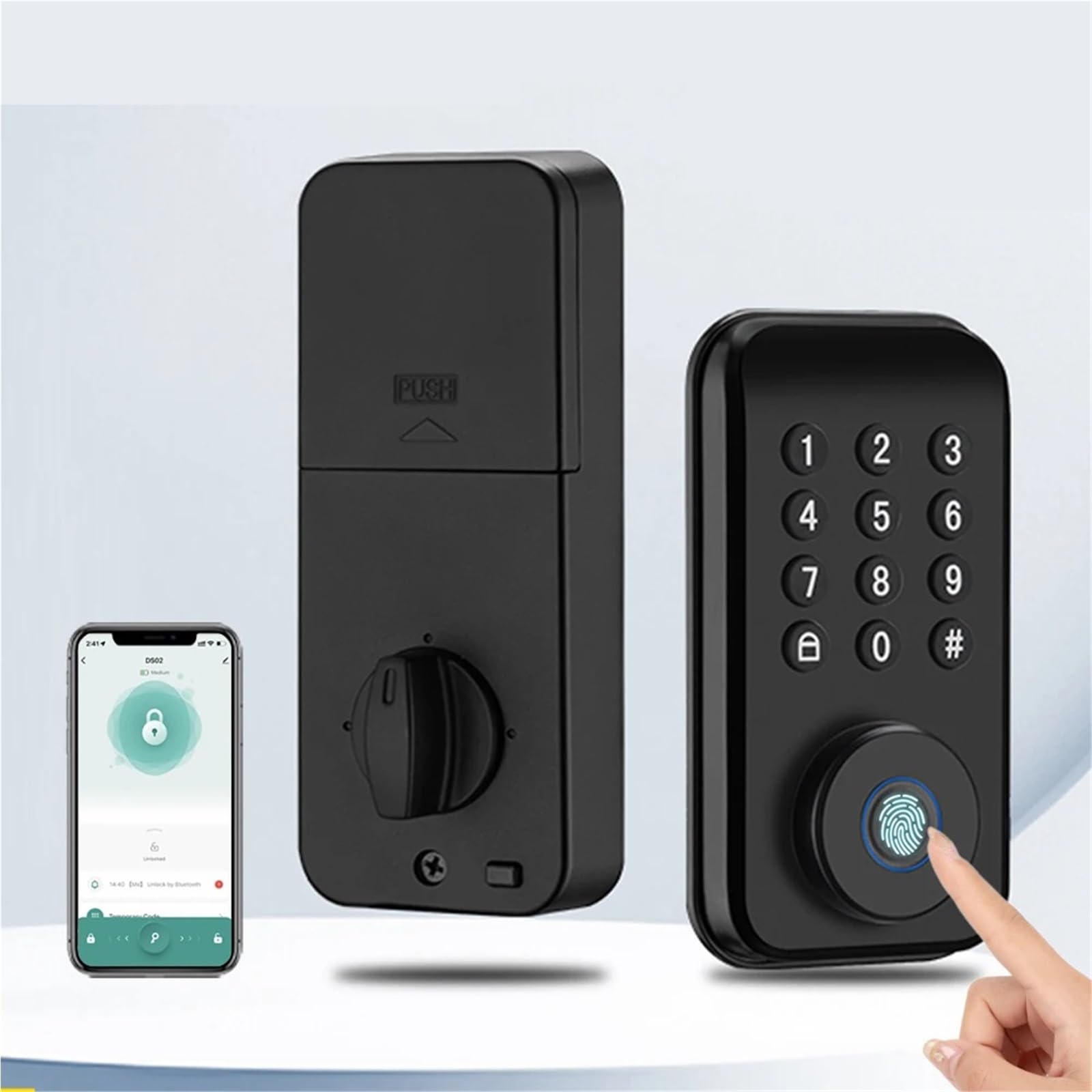 Serratura Smart, Serratura con catenaccio intelligente for impronte digitali con serratura/sensore porta Chiave di blocco automatico/password/sblocco APP,per camere da letto, uffici e hotel
