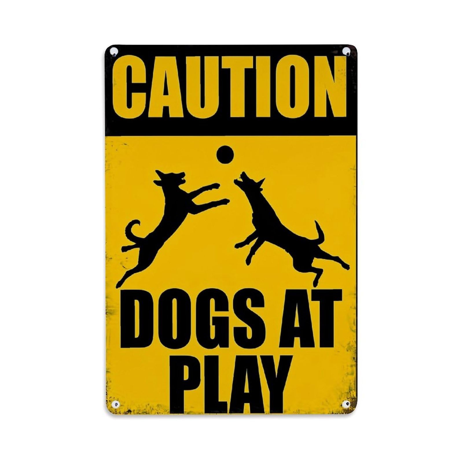 Nestemfo Vintage Caution Dogs At Play Sign Tin Sign Metal Sign, Living Room,Bar, Home, Bedroom Wall Decor,Retro Metal Poster 8X12 Inches