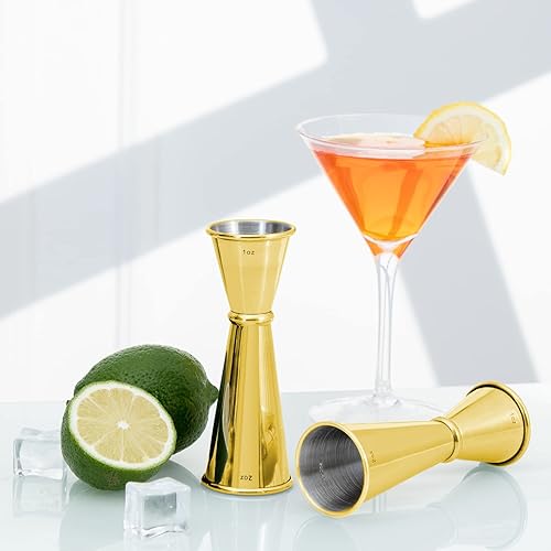 Miniatura 7 de BRIOUT - Jigger de cóctel doble japonés de calidad alimentaria 304 de acero inoxidable de grado alimenticio, 2 onzas, 1 onza con medidas en el