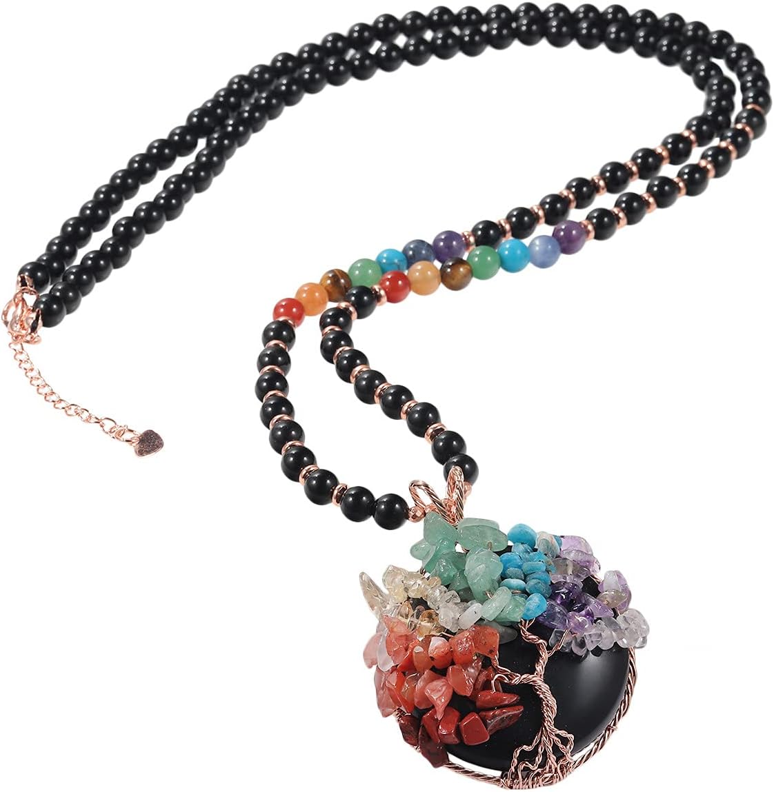 Nupuyai Energy Healing Crystal Stones Pendant Amulet with Adjustable 7 Chakra Crystal Beads Necklace for Women