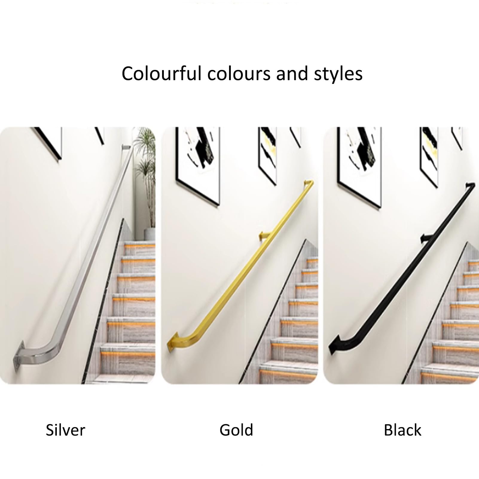 Schwarz Handlauf Innen Außen Handläufe für Treppen Treppenhandlauf für ältere Kinder Geländer Schmiedeeisen Treppengeländer Rutschfestes Sicherheitsgeländer mit Zubehör (80CM,Gold)