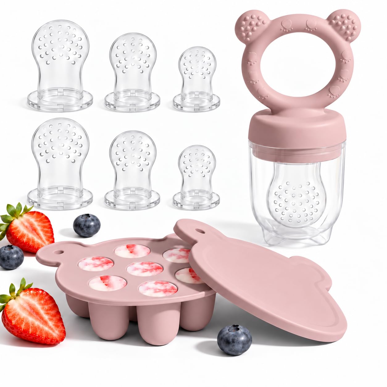 ZUFlO Baby Fruit Feeder Teething Dummy, 6 Silicone Teats, 4M+ — image 1