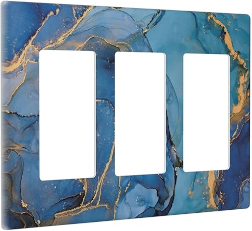 Miniatura 31 de Placa de pared doble basculante de mármol azul, cubierta decorativa de interruptor de luz de 2 cuadras, moderna acuarela degradada, arte de tinta