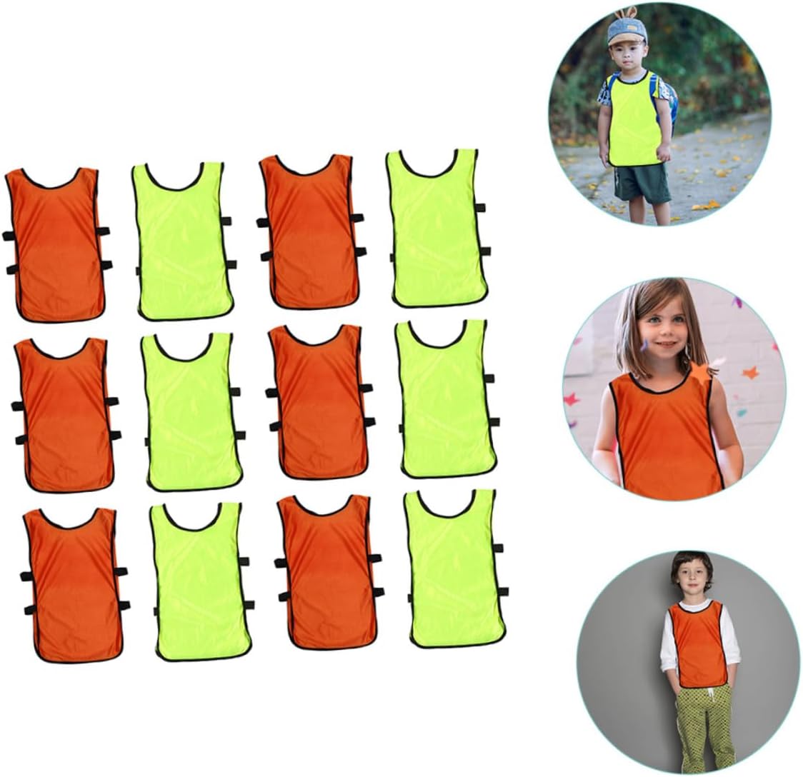 12Pcs Breathable Training Sports Vests with Open Sides for Boys and Soccer Pinnies for Team Practice Quick Dry Mesh Jerseys for Basketball Football Rugby Outdoor Activities
