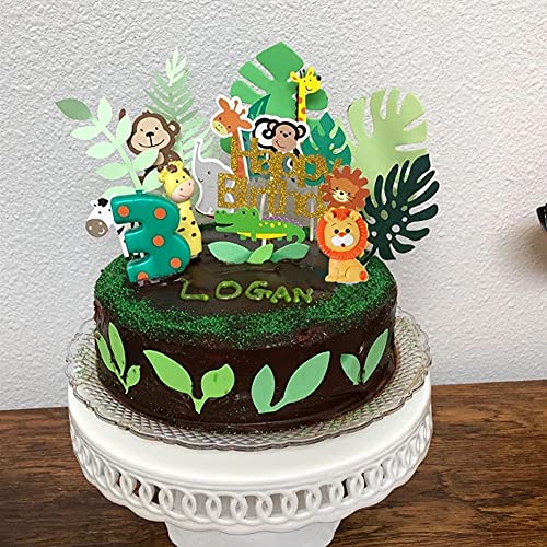 MEMOVAN 5pcs Jungle Safari Animal Cake Toppers, Zoo Animal Cake Toppers Picks Jungle Animals Cake Decorations for Jungle Safari Zoo Animals Theme Birthday Baby Shower Party Supplies