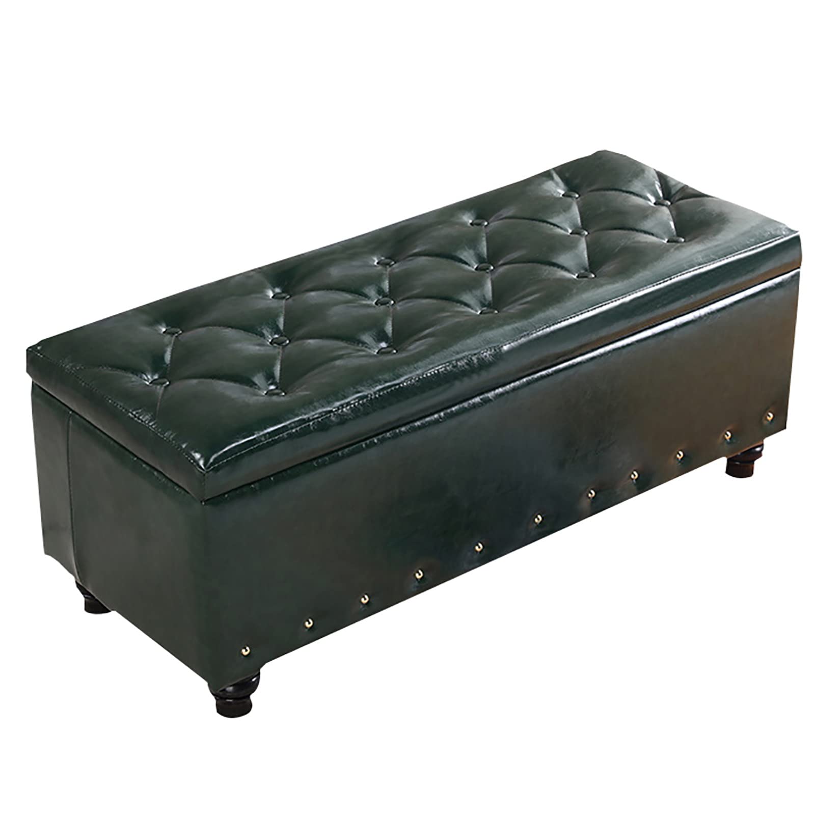 Banc de rangement vert pour gagner de la place et ranger le salon
