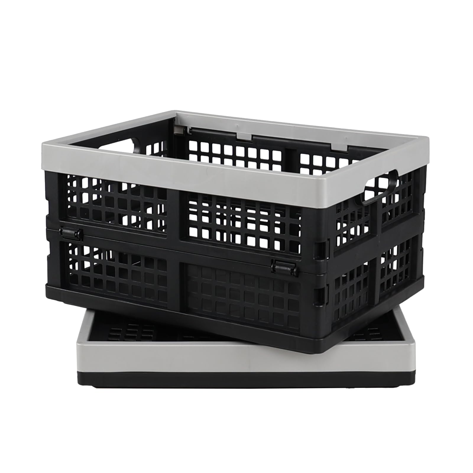 Qskely 2-Pack 15 L Plastic Foldable Storage Crate, Collapsible Plastic Basket