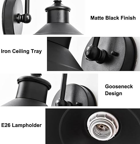 Miniatura 6 de BGEDL Lámpara de pared negra para exteriores, luces de porche, apliques de pared industriales, lámparas de pared de metal impermeables para el