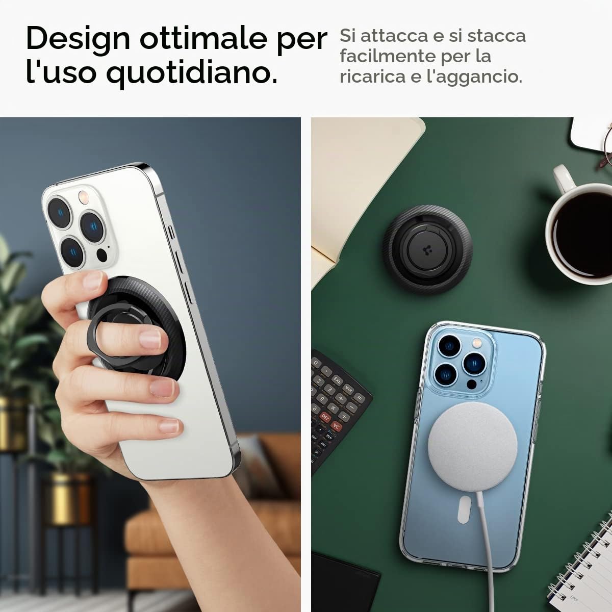 Spigen O-Mag Anello MagSafe, 360° Rotazione, Supporto Cellulare Magnetico Compatibile con iPhone 17 17e 16 15 14 13 Pro Max e Cover MagSafe/Pixelsnap per Samsung S26 S25 Ultra, Pixel 10 10a - Carbonio