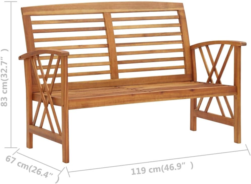 vidaXL Patio Furniture Set 2 Piece, Patio Bench Seat with Coffee Table, Wooden Dining Set for Garden Balcony Porch, Solid Acacia Wood