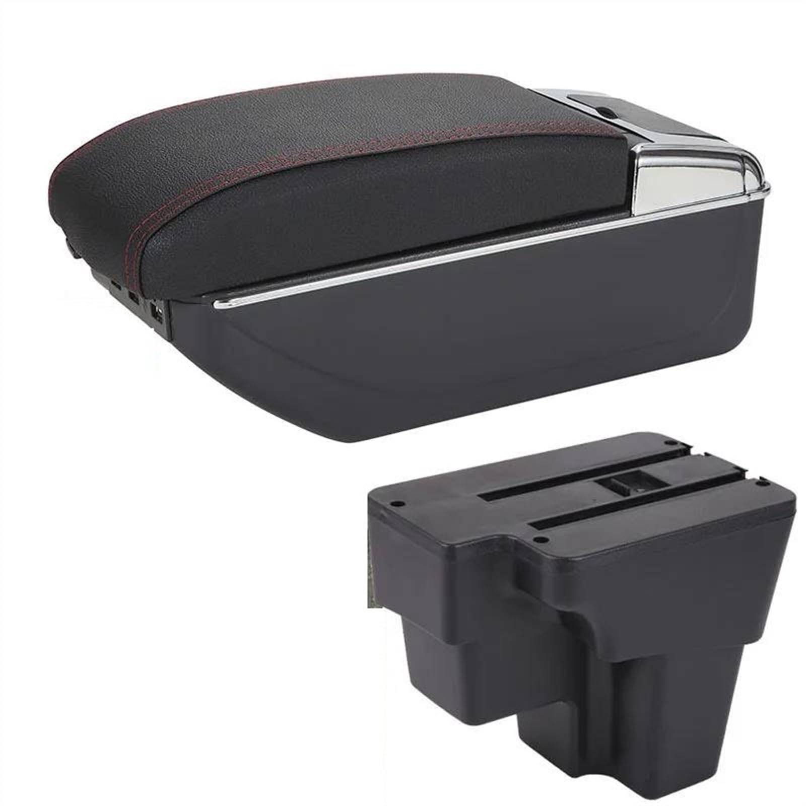 NOHEEU Car Armrest Special Storage Box Modified Parts For STONIC For Cerato For RIO 2015-2022(B1 Black red 7USB)