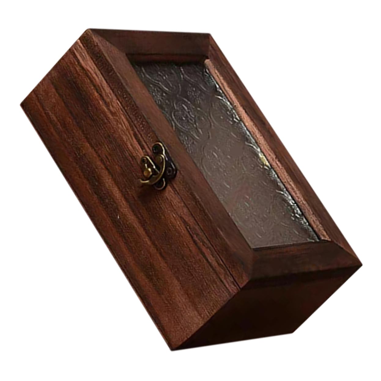Boîte de rangement en bois avec couvercle en verre rétro