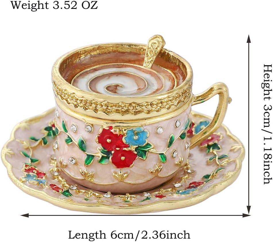 Coffee Cup Trinket Box Enamel Hinge Small Jewelry Boxes Hand-Painted Mother's Day Gift for Women - Image 6