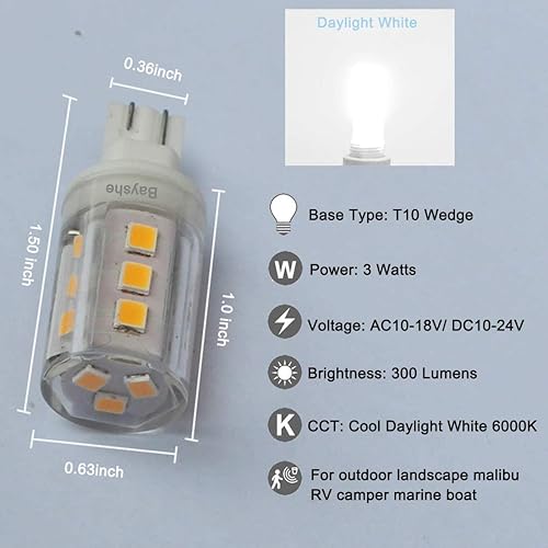 Miniatura 3 de Bombilla LED con base de cuña T10, equivalente a 30 W, halógena de 30 W, 12 VACCC para cámper, caravana, sastre al aire libre, paisaje, patio,