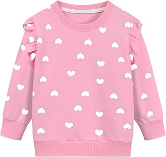 DDSOL Toddler Girls Sweatshirts Valentine Sweatshirt Crewneck Ruffle Long Sleeve Kids Girls Heart Shirts Tops 2-7 Years