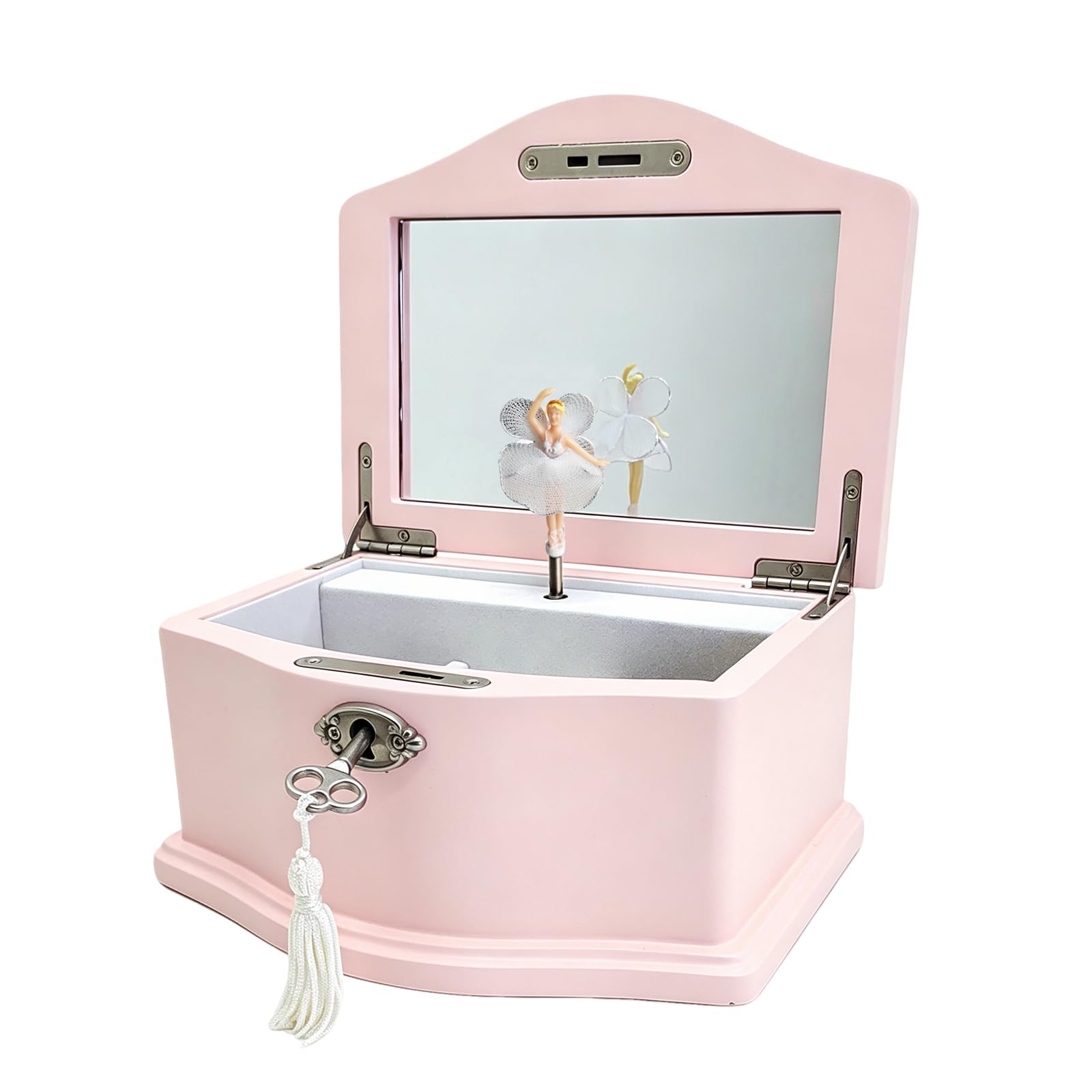 Boîte à bijoux musicale en bois rose avec ballerine