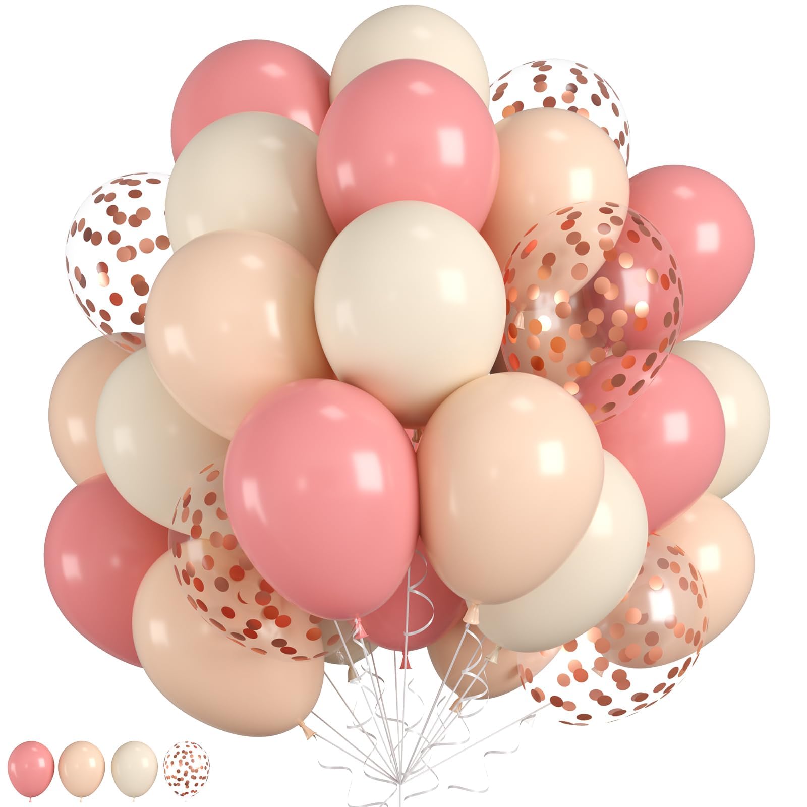 Dusty Pink Balloons, Neutral Balloons with Dusty Pink Ivory White Rose Gold Confetti Balloons for Girls Bridal Baby Shower Boho Birthday Wedding