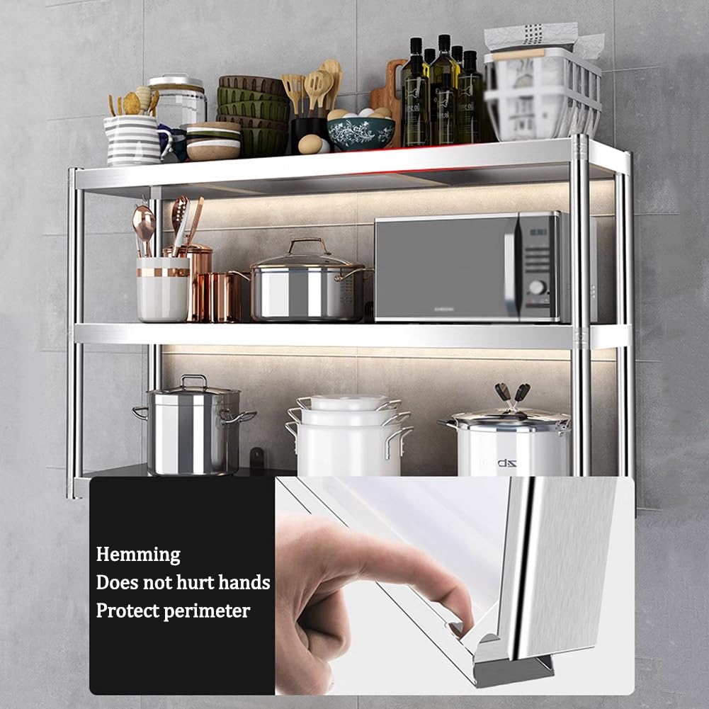 Edelstahl Wand Regale, Wandmöbel Plat Organisation Regal, Schwerlast Schwebend Hängend Montieren Lagerung Gestell Für Restaurant Bar Heim Küche (Farbe : Silver, Größe : 90x40x75cm)
