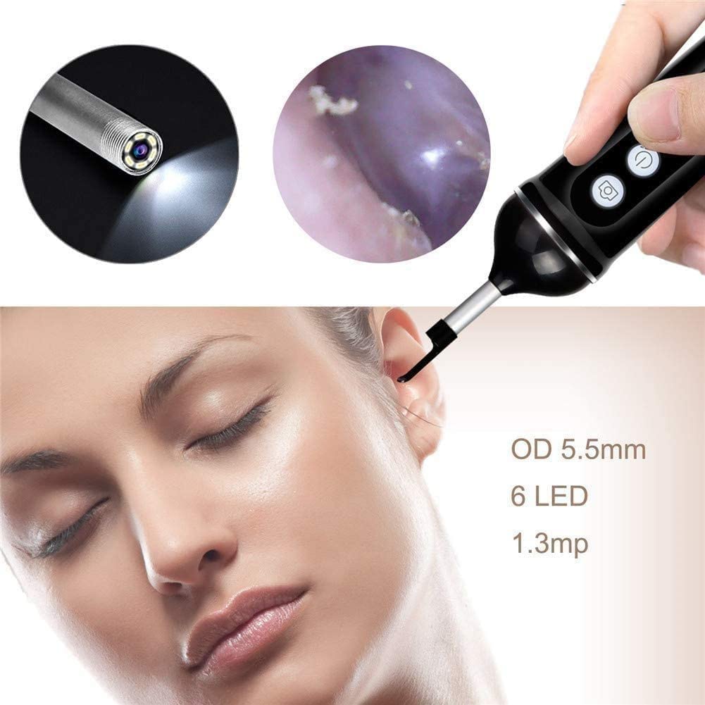 Extracción de Cera for la Oreja, Limpiador de Orejas con cámara inalámbrica Otoscopio, HD Endoscopio Digital Impermeable con 6 DIRIGIÓ Luz, for limpiadores de Orejas