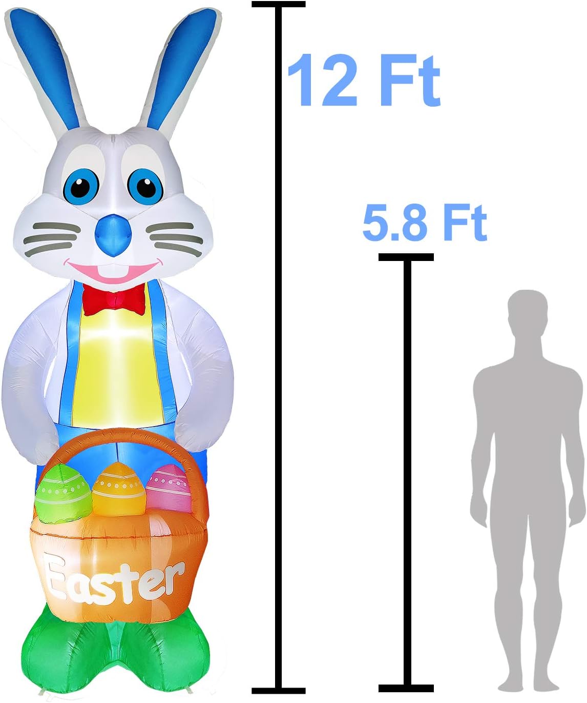 AMENON 12 Ft Tall Easter Inflatables Bunny with Basket and Eggs Easter Outdoor Decorations Inflatables Bunny Blow Up LED Lighted Easter Bunny Decor for Indoor Outdoor Holiday Yard Lawn Decor : Patio, Lawn & Garden