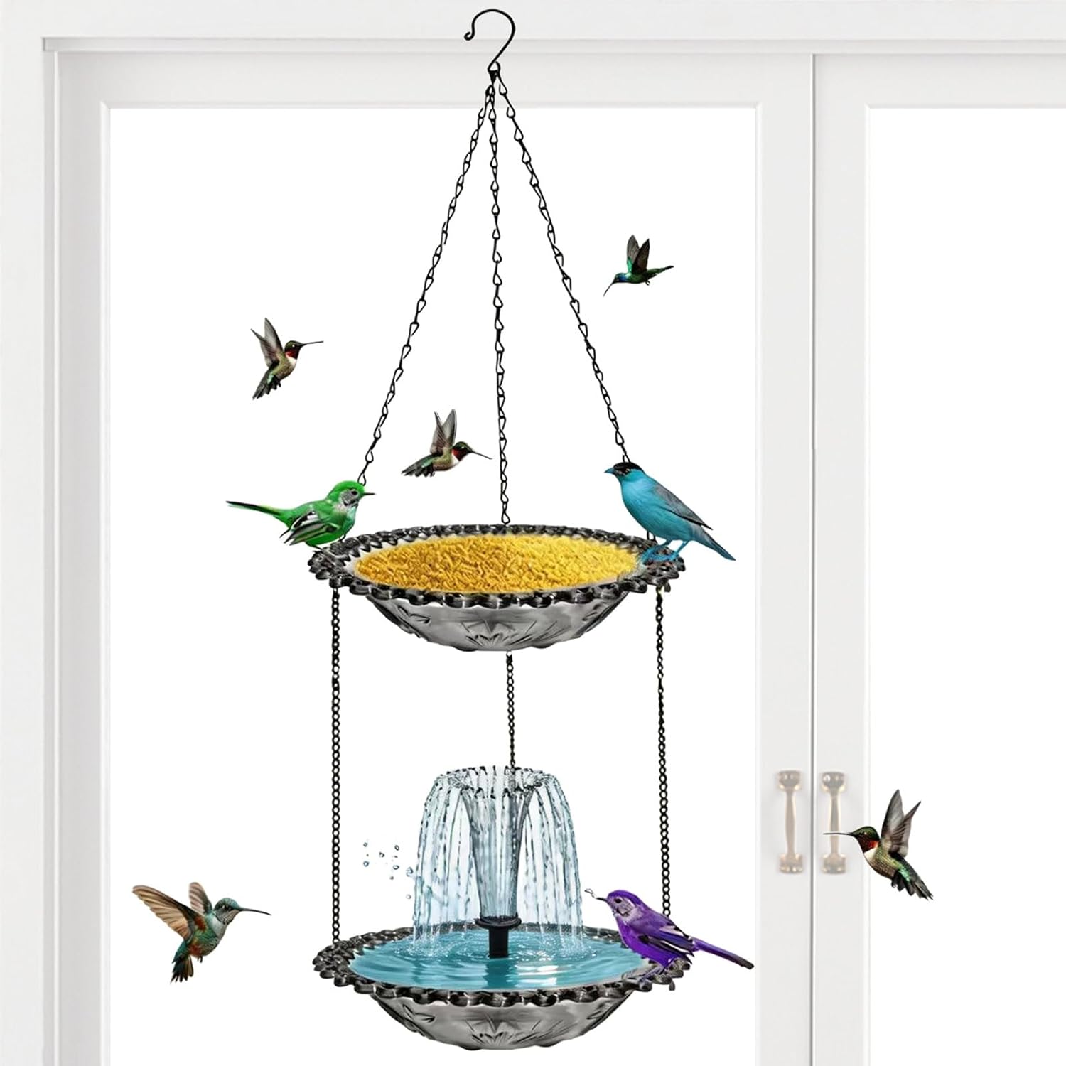 Genérico Solar Bird Bath Fountain | Weatherproof Sprinkler with Food Tray | Solar Bird Bath | for Patio Garden Pool Terrace Home Landscaping