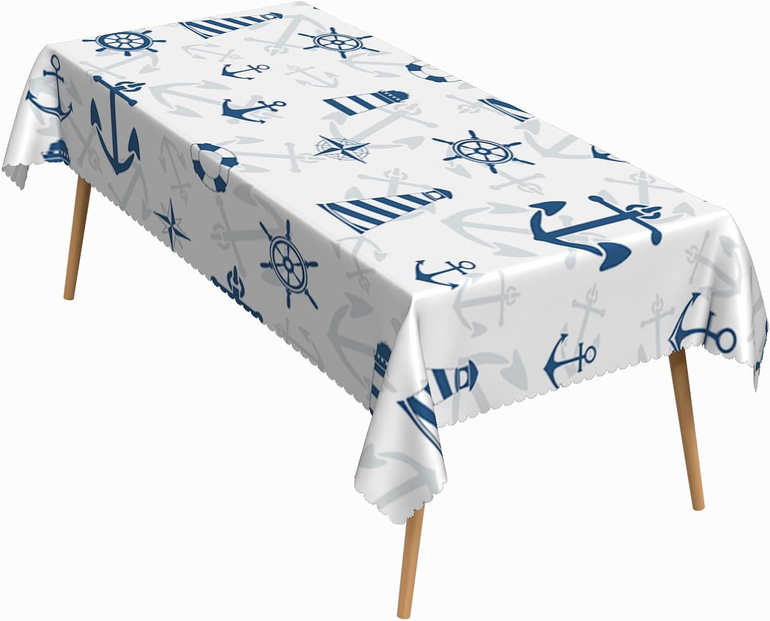 70x140 Inch Nautical Rectangle Tablecloth Navy White Coastal Anchor Chain Marine Ocean Beach Table Cloth Waterproof Wrinkle Free Table Cover Kitchen Dining Sailor Theme Party Home Picnic