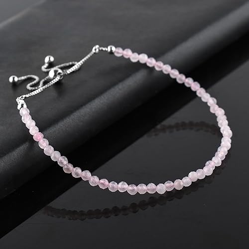 Miniatura 4 de OdrillionGems A+ Natural Rose Quartz Gemstones Bolo Bracelet, Micro-Faceted Beads, 925 Sterling Silver, Handmade Healing Crystals, Adjustable