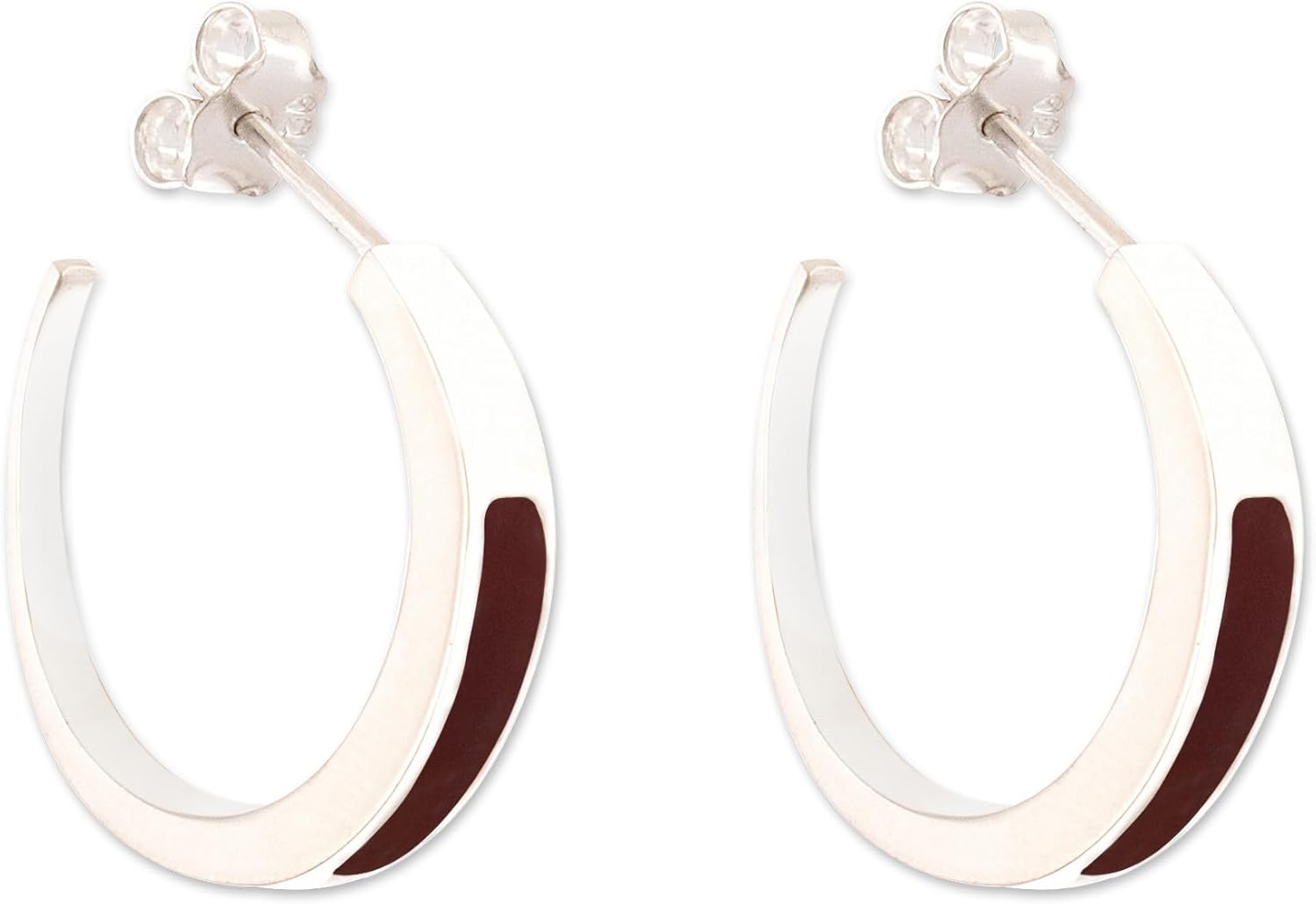 NOVICA Artisan Handmade Halfhoop Earrings Silver with Inlaid Gemstone Sterling Peru 'Dual Enchantment'