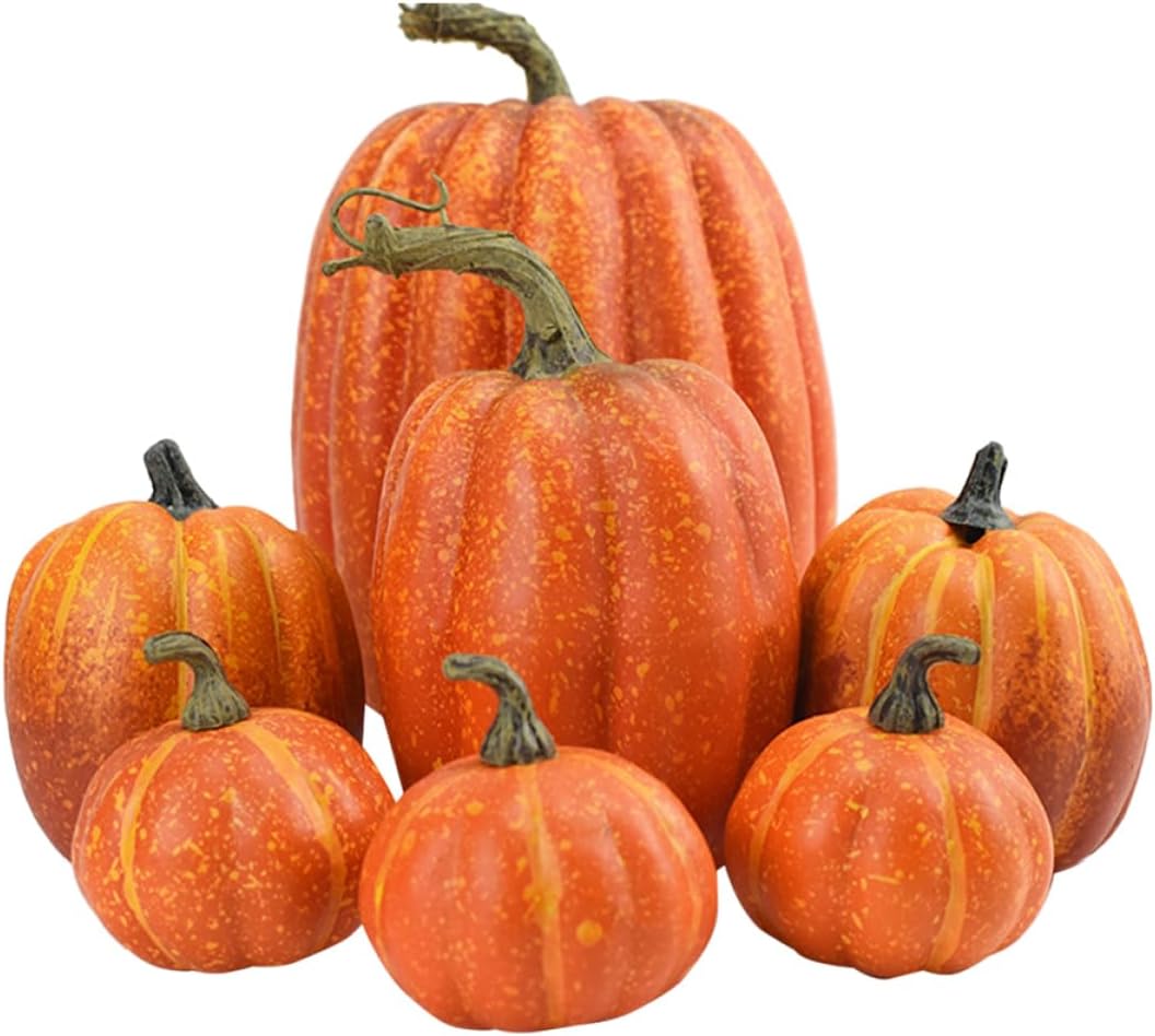 Cabilock 7pcs Artificial Pumpkins for Fall Harvest Festival Decor Lightweight Thanksgiving Centerpiece Versatile Halloween Decoration for Home Creative Photography