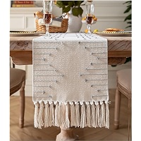 VINTAGE THREADS Cotton Table Runner - 14x72 Inches, Handmade With Tassels, Diamond Design, Off White - View #11