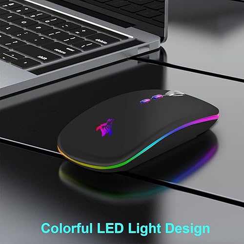 Miniatura 2 de HOTLIFE Ratón inalámbrico LED, delgado, recargable, silencioso, portátil, óptico, 2.4G, inalámbrico, Bluetooth, dos modos, con receptor USB y