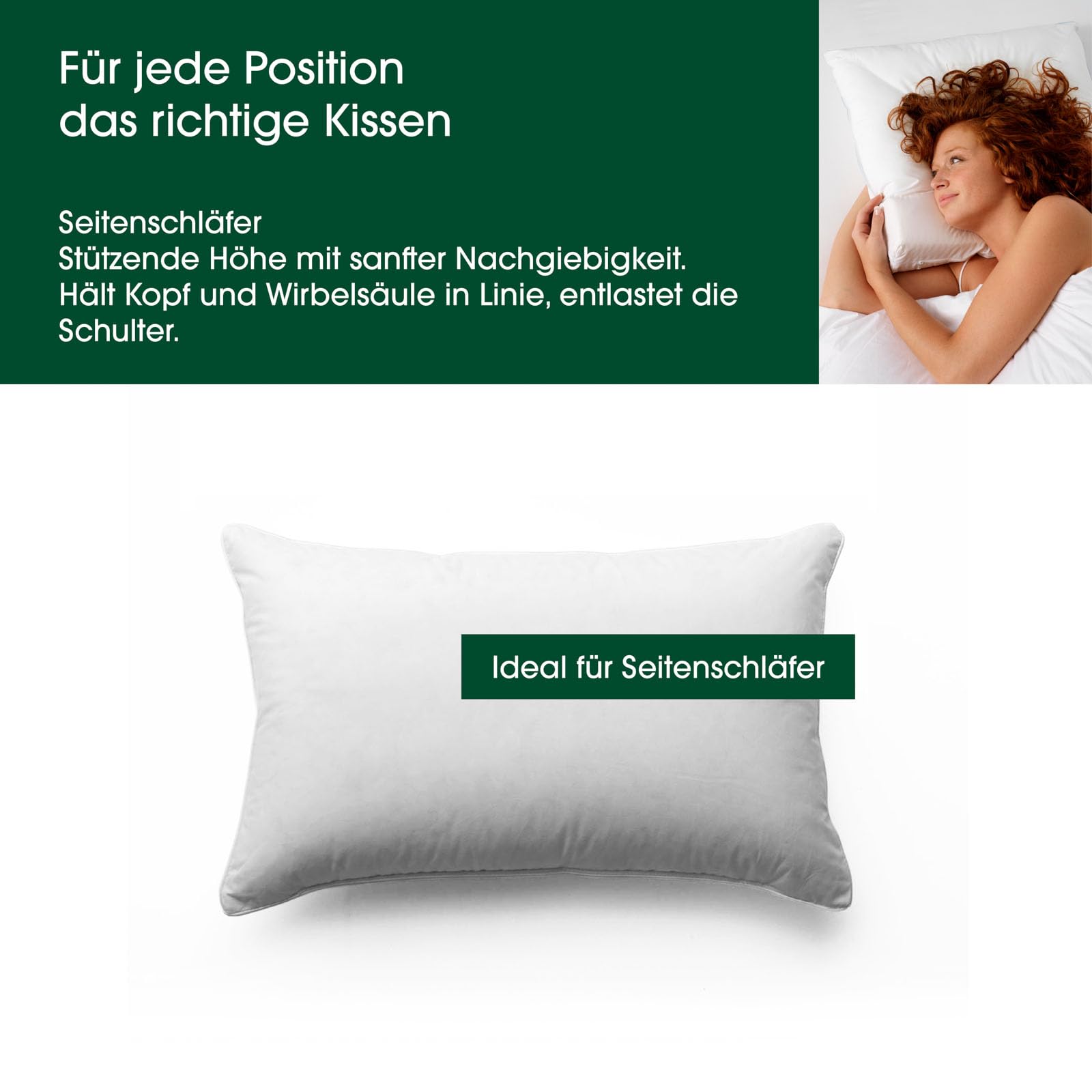 Premium de Luxe Trösterchen Daunenkissen 40x60 cm - Made in Germany Daunen Kuschelkissen aus 100% Baumwolle - 90% Daunen 10% Federn Kopfkissen für Allergiker