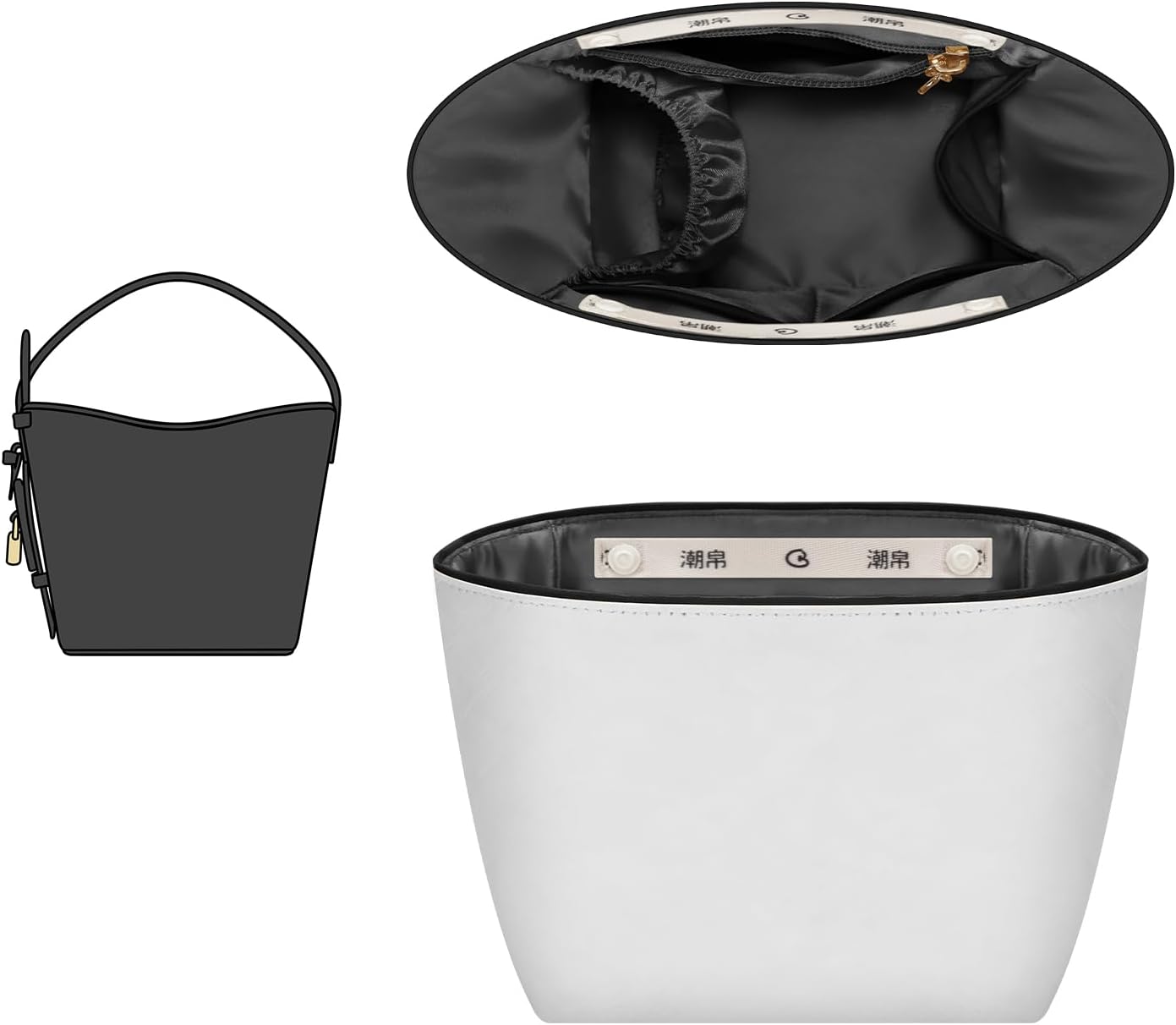 GIVLEFLY Purse Organizer Insert Fit for All In Big Tote Organizer Insert with Cup Holder, Light Weight Purse Liner with Built-In Zipper Pocket (Dark Gray Lining)