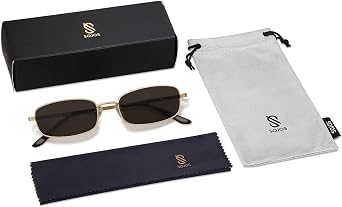 SOJOS Trendy Rectangle Sunglasses Womens Mens, Retro 80s 90s Y2k Chic Narrow Thin Skinny Sunnies SJ1187