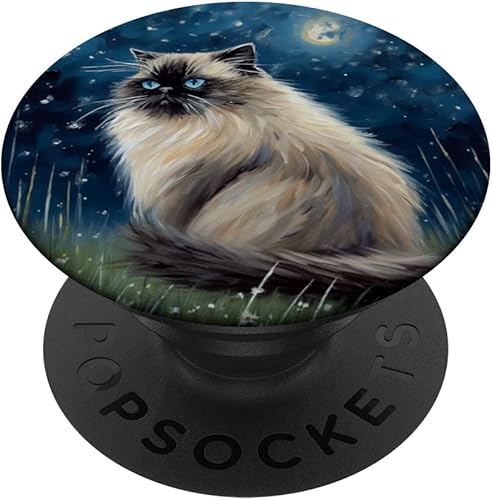 Lindo gato del Himalaya en una noche de cielo estrellado PopSockets intercambiables PopGrip